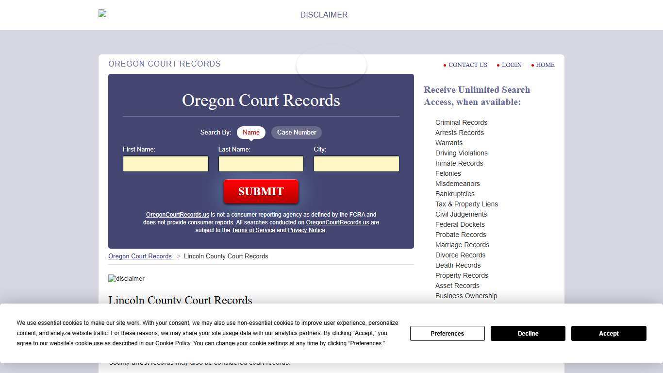 Lincoln County Court Records OregonCourtRecords.us