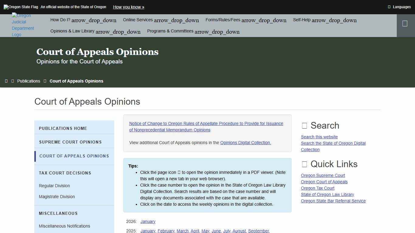 Oregon Judicial Department : Court of Appeals Opinions : Court of Appeals Opinions : State of Oregon