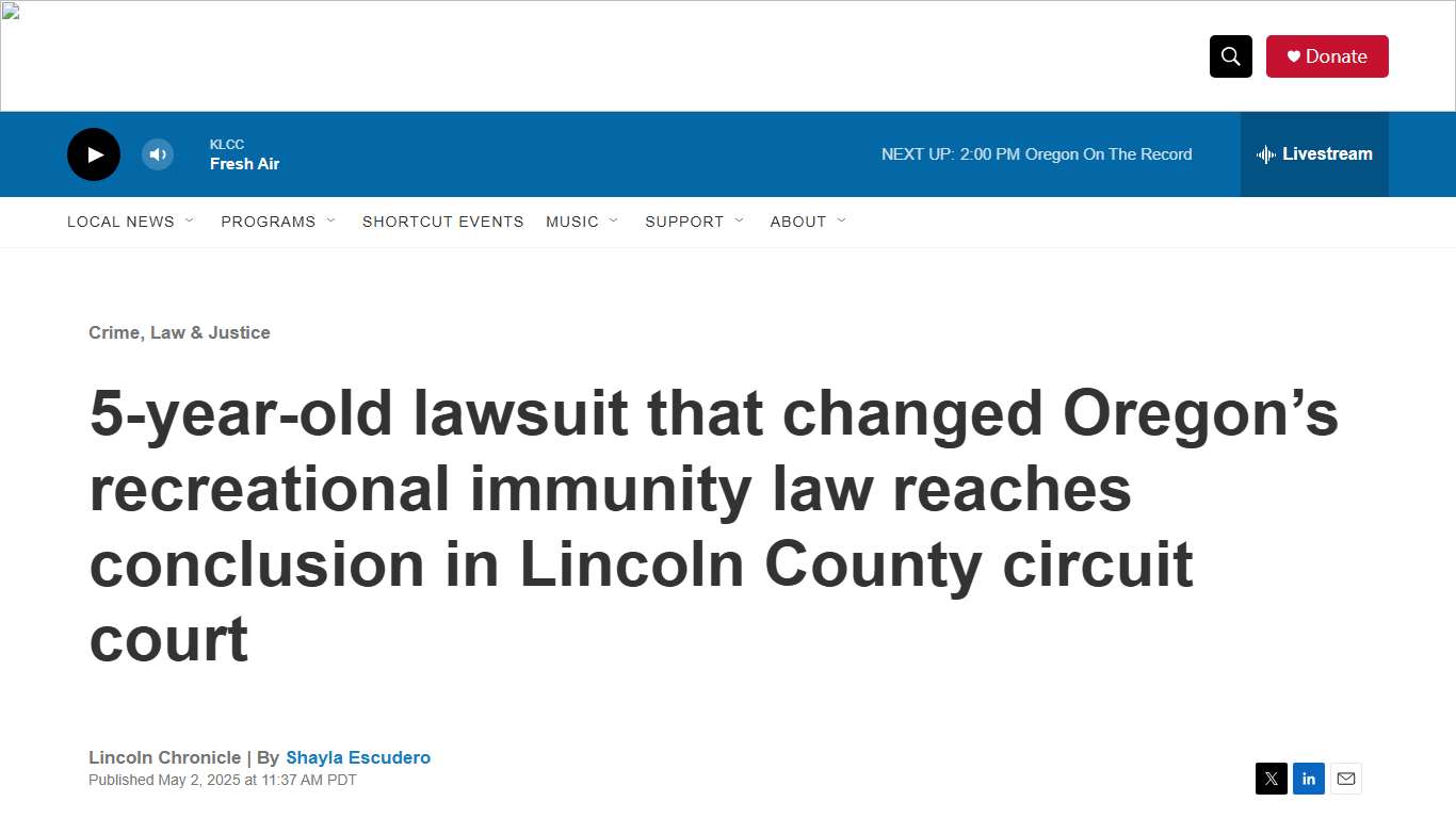 5-year-old lawsuit that changed Oregon’s recreational immunity law reaches conclusion in Lincoln County circuit court